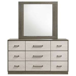 English Elm Edmondson Nine Drawer Dresser with Mirror Two Tone Oak Finish Modern Bedroom Storage B062S02083