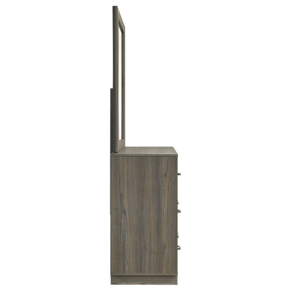 English Elm Edmondson Nine Drawer Dresser with Mirror Two Tone Oak Finish Modern Bedroom Storage B062S02083