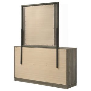 English Elm Edmondson Nine Drawer Dresser with Mirror Two Tone Oak Finish Modern Bedroom Storage B062S02083