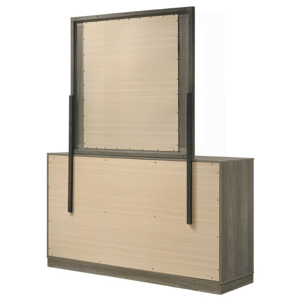 English Elm Edmondson Nine Drawer Dresser with Mirror Two Tone Oak Finish Modern Bedroom Storage B062S02083