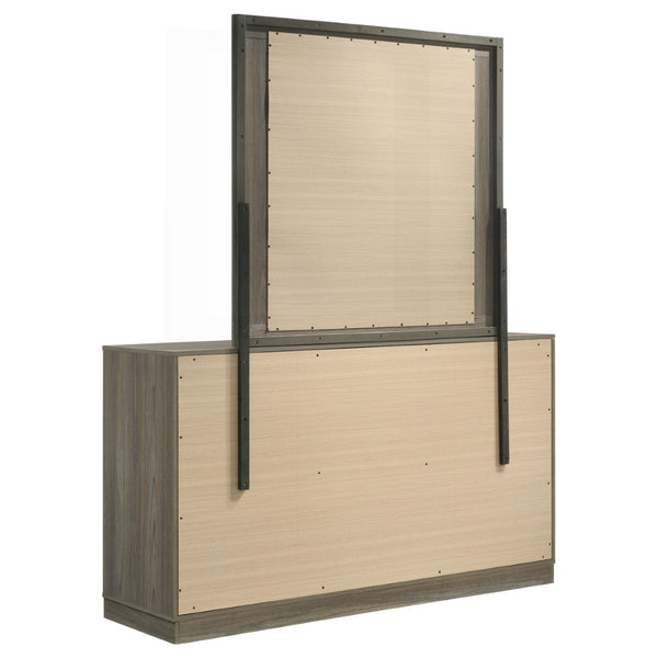 English Elm Edmondson Nine Drawer Dresser with Mirror Two Tone Oak Finish Modern Bedroom Storage B062S02083