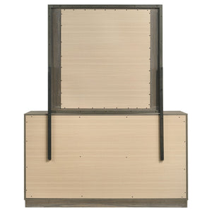 English Elm Edmondson Nine Drawer Dresser with Mirror Two Tone Oak Finish Modern Bedroom Storage B062S02083