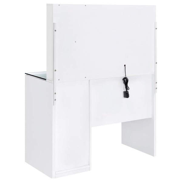 English Elm Kerr Gloss White Vanity Desk with LED Mirror Fluted Cabinet and Upholstered Stool B062S02084