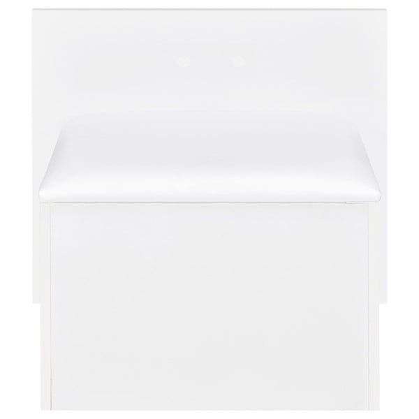 English Elm Kerr Gloss White Vanity Desk with LED Mirror Fluted Cabinet and Upholstered Stool B062S02084