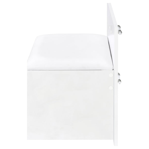English Elm Kerr Gloss White Vanity Desk with LED Mirror Fluted Cabinet and Upholstered Stool B062S02084