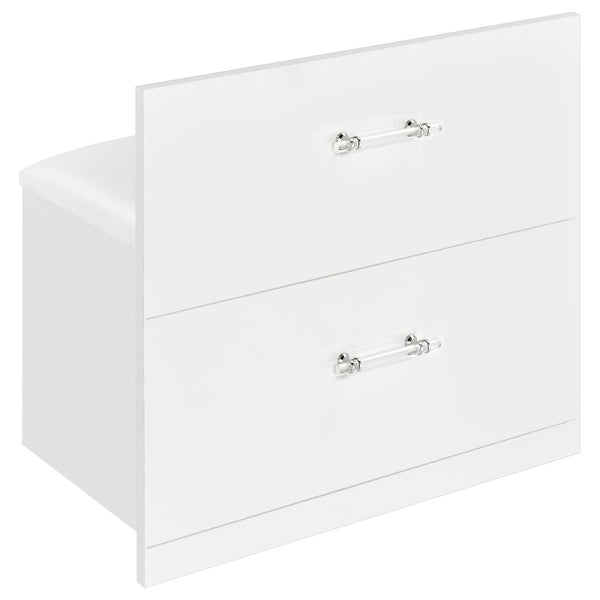 English Elm Kerr Gloss White Vanity Desk with LED Mirror Fluted Cabinet and Upholstered Stool B062S02084