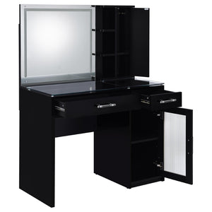 English Elm Kerr Glam Makeup Vanity Set with LED Mirror Tempered Glass Top and Upholstered Stool B062S02085