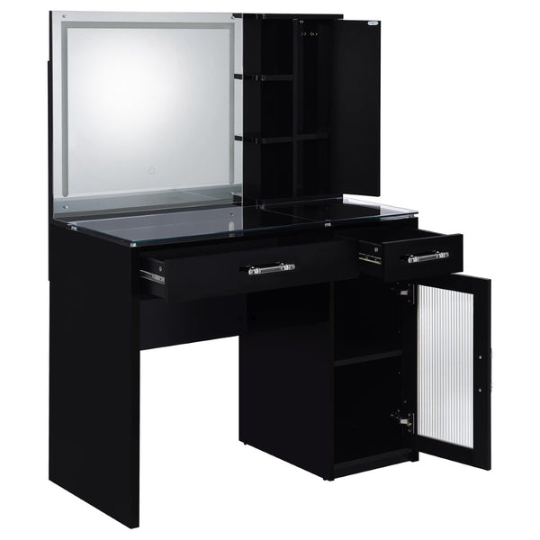 English Elm Kerr Glam Makeup Vanity Set with LED Mirror Tempered Glass Top and Upholstered Stool B062S02085