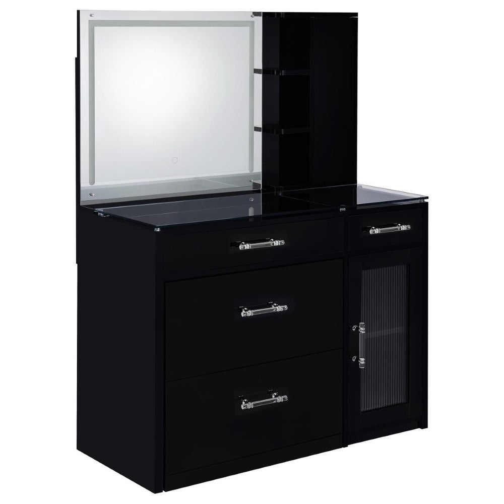 English Elm Kerr Glam Makeup Vanity Set with LED Mirror Tempered Glass Top and Upholstered Stool B062S02085