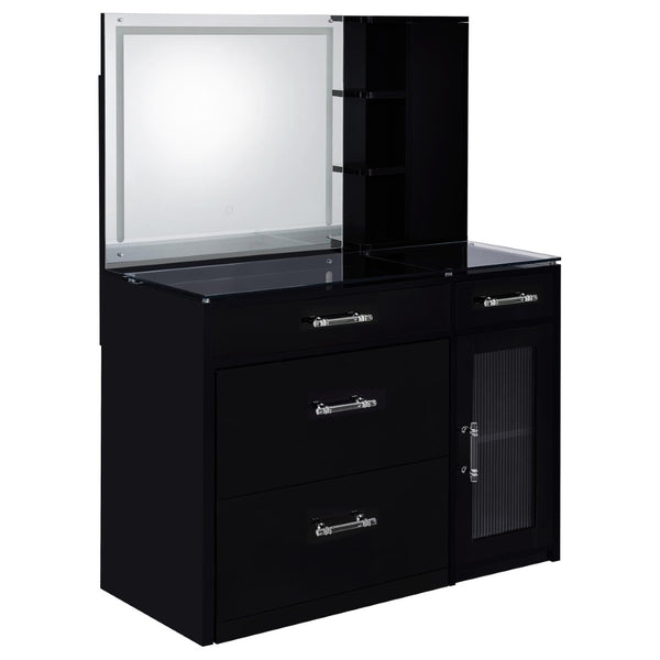 English Elm Kerr Glam Makeup Vanity Set with LED Mirror Tempered Glass Top and Upholstered Stool B062S02085