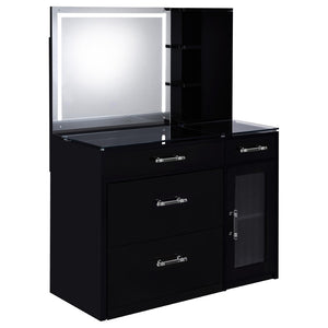 English Elm Kerr Glam Makeup Vanity Set with LED Mirror Tempered Glass Top and Upholstered Stool B062S02085