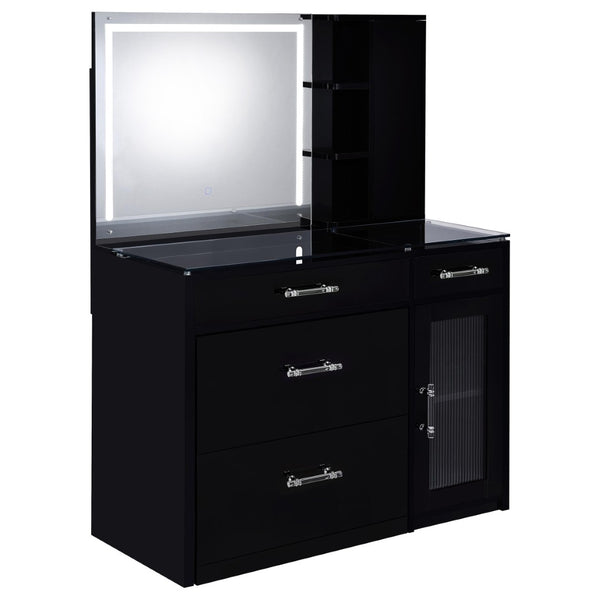 English Elm Kerr Glam Makeup Vanity Set with LED Mirror Tempered Glass Top and Upholstered Stool B062S02085