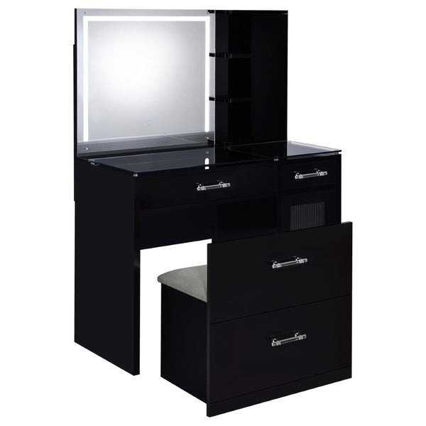 English Elm Kerr Glam Makeup Vanity Set with LED Mirror Tempered Glass Top and Upholstered Stool B062S02085