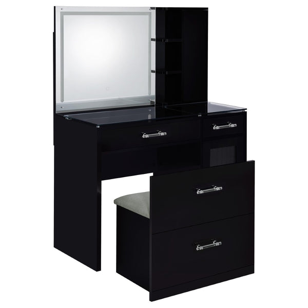 English Elm Kerr Glam Makeup Vanity Set with LED Mirror Tempered Glass Top and Upholstered Stool B062S02085