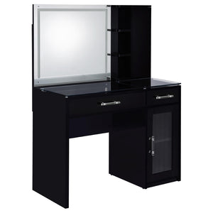 English Elm Kerr Glam Makeup Vanity Set with LED Mirror Tempered Glass Top and Upholstered Stool B062S02085