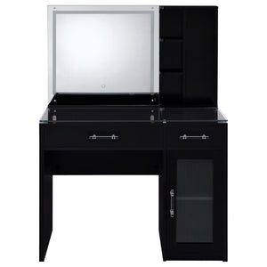 English Elm Kerr Glam Makeup Vanity Set with LED Mirror Tempered Glass Top and Upholstered Stool B062S02085