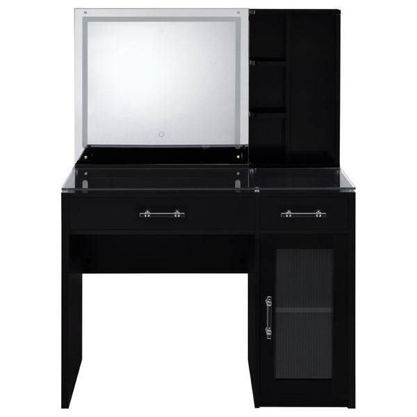 English Elm Kerr Glam Makeup Vanity Set with LED Mirror Tempered Glass Top and Upholstered Stool B062S02085