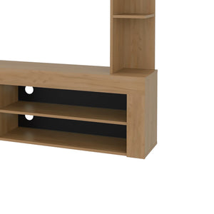English Elm Natural Oak Entertainment Center with Open Shelves and Concealed Cabinet Storage B062S02088