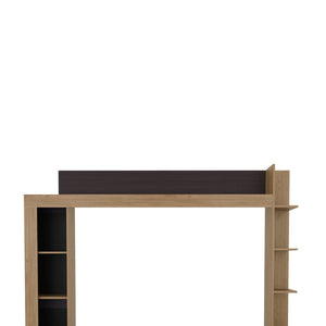 English Elm Natural Oak Entertainment Center with Open Shelves and Concealed Cabinet Storage B062S02088