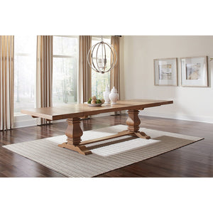 English Elm Allende Solid Pine Extendable Dining Table with Double Pedestal Trestle Base B062S02089