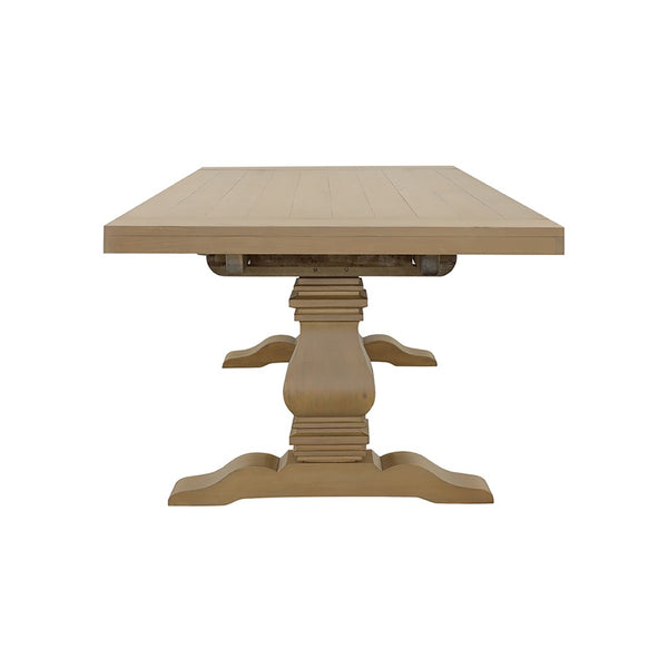 English Elm Allende Solid Pine Extendable Dining Table with Double Pedestal Trestle Base B062S02089