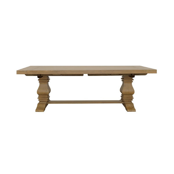 English Elm Allende Solid Pine Extendable Dining Table with Double Pedestal Trestle Base B062S02089