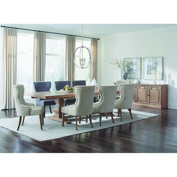 English Elm Allende Solid Pine Extendable Dining Table with Double Pedestal Trestle Base B062S02089