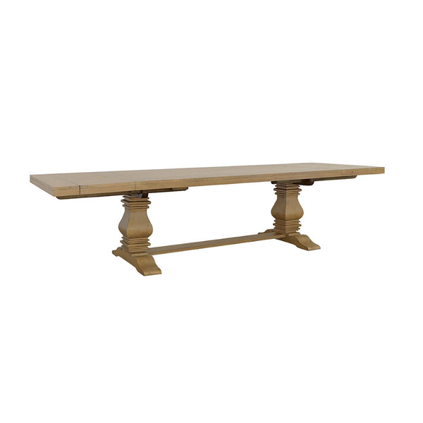 English Elm Allende Solid Pine Extendable Dining Table with Double Pedestal Trestle Base B062S02089