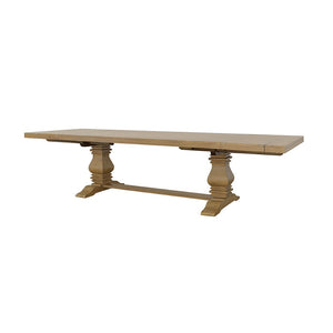 English Elm Allende Solid Pine Extendable Dining Table with Double Pedestal Trestle Base B062S02089
