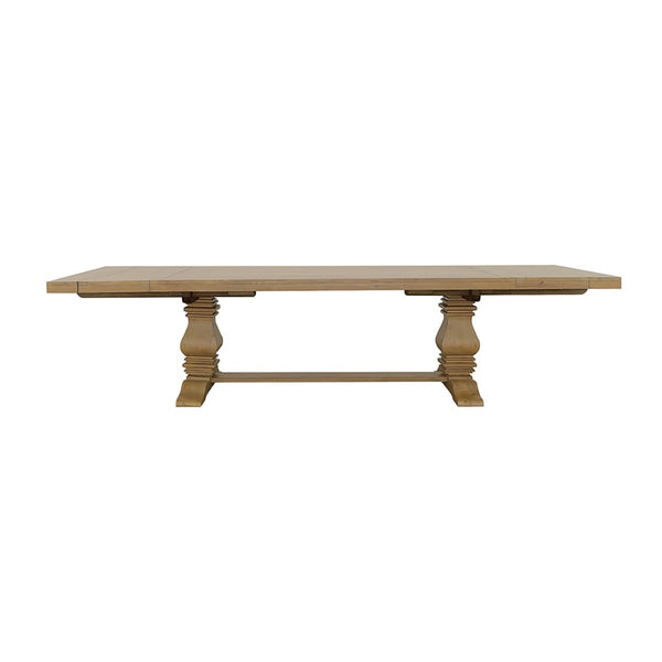 English Elm Allende Solid Pine Extendable Dining Table with Double Pedestal Trestle Base B062S02089