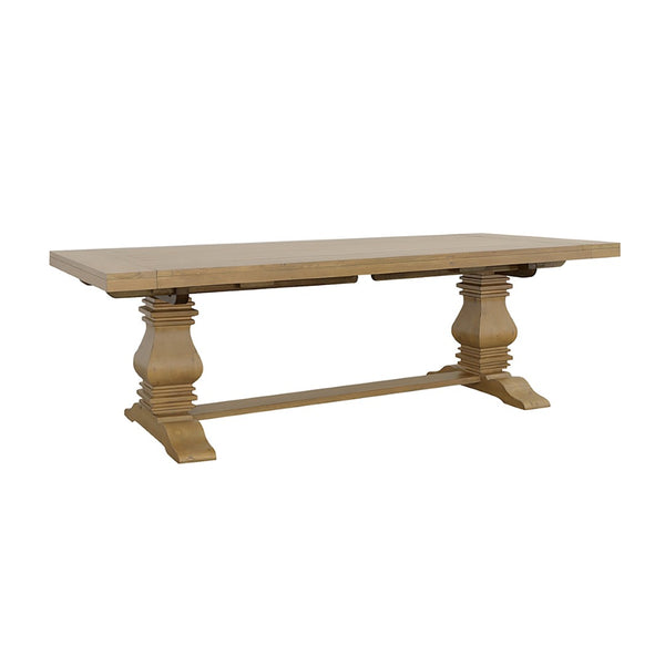 English Elm Allende Solid Pine Extendable Dining Table with Double Pedestal Trestle Base B062S02089