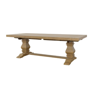 English Elm Allende Solid Pine Extendable Dining Table with Double Pedestal Trestle Base B062S02089