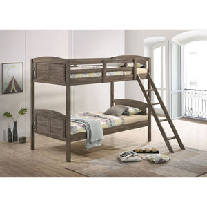 English Elm Shasta Twin Over Bunk Bed Rustic Wood Finish with Mattresses Included B062S02090