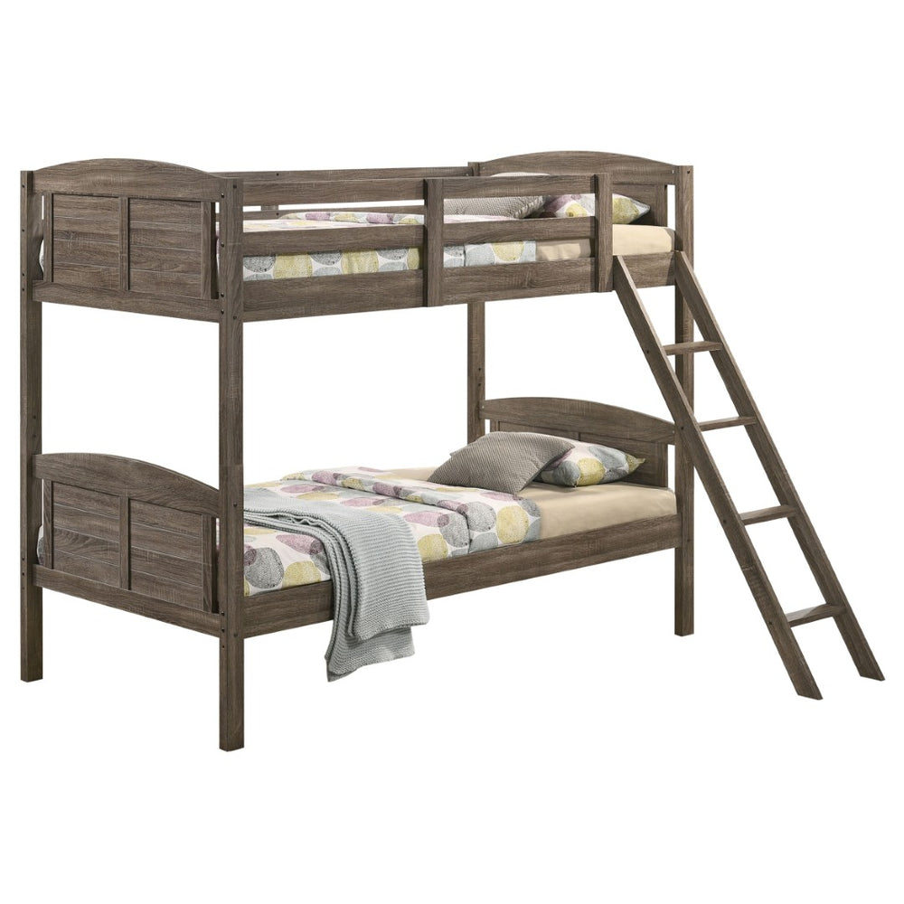 English Elm Shasta Twin Over Bunk Bed Rustic Wood Finish with Mattresses Included B062S02090