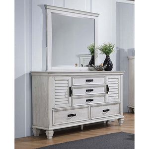 English Elm Lockeford Farmhouse Dresser with Mirror Soft Close Drawers Distressed White Finish B062S02091