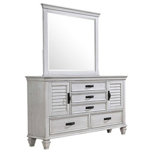 English Elm Lockeford Farmhouse Dresser with Mirror Soft Close Drawers Distressed White Finish B062S02091