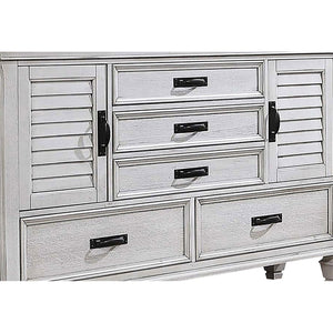 English Elm Lockeford Farmhouse Dresser with Mirror Soft Close Drawers Distressed White Finish B062S02091