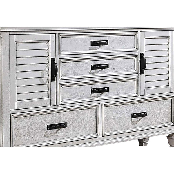 English Elm Lockeford Farmhouse Dresser with Mirror Soft Close Drawers Distressed White Finish B062S02091