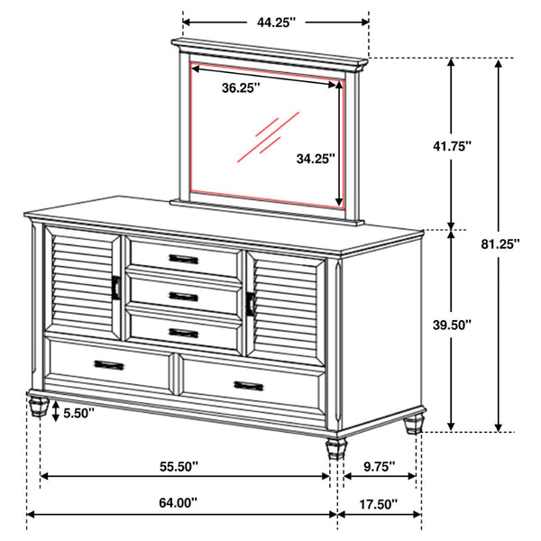 English Elm Lockeford Farmhouse Dresser with Mirror Soft Close Drawers Distressed White Finish B062S02091
