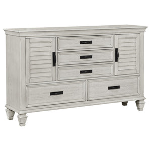 English Elm Lockeford Five Piece Queen Bedroom Set Rustic Farmhouse Distressed White Panel Bed Suite B062S02092