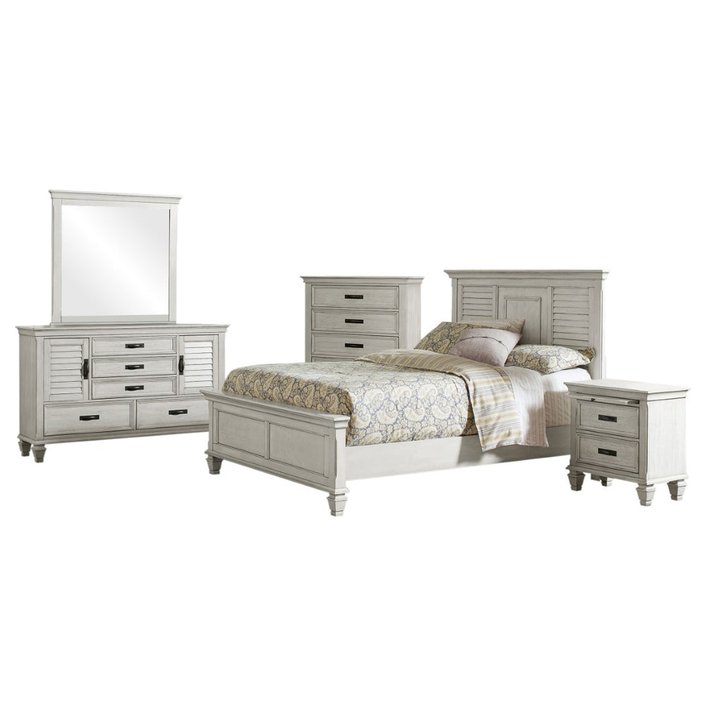 English Elm Lockeford Farmhouse Panel Bedroom Set Five Piece Weathered White King Collection B062S02093