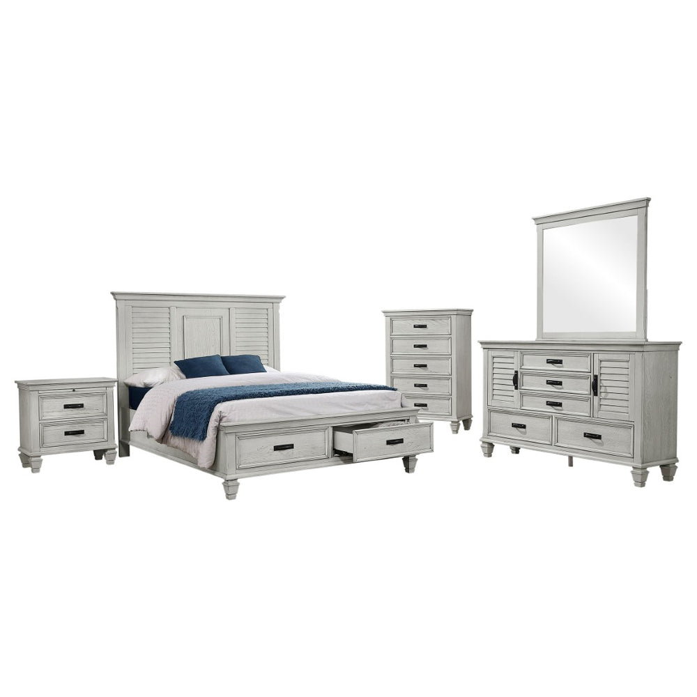 English Elm Lockeford Five Piece Queen Bedroom Set Farmhouse Shutter Panel Wire Brushed Finish B062S02095