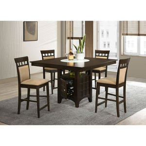 English Elm Gianna Counter Height Dining Set with Wine Rack Storage and Beige Upholstered Seats B062S02098