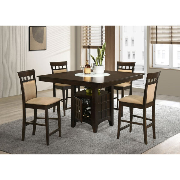 English Elm Gianna Counter Height Dining Set with Wine Rack Storage and Beige Upholstered Seats B062S02098