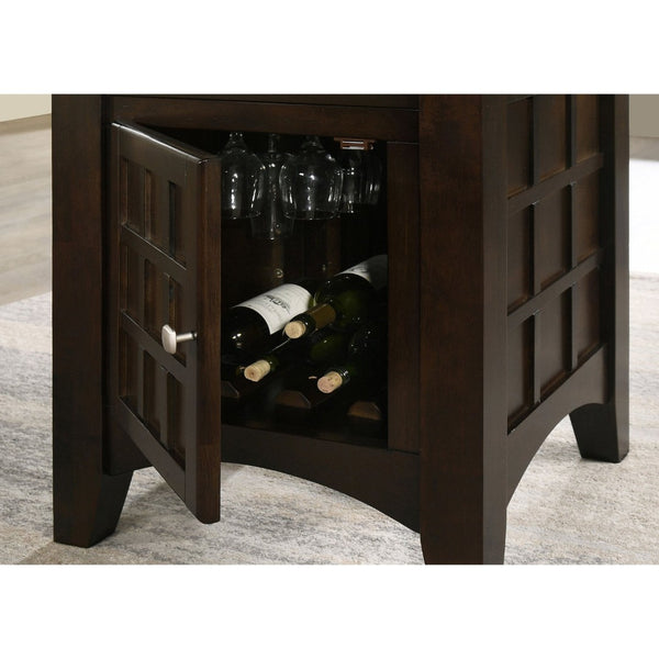 English Elm Gianna Counter Height Dining Set with Wine Rack Storage and Beige Upholstered Seats B062S02098
