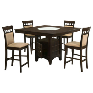 English Elm Gianna Counter Height Dining Set with Wine Rack Storage and Beige Upholstered Seats B062S02098