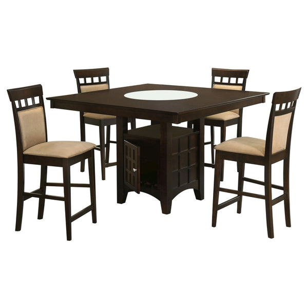 English Elm Gianna Counter Height Dining Set with Wine Rack Storage and Beige Upholstered Seats B062S02098
