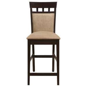 English Elm Gianna Counter Height Dining Set with Wine Rack Storage and Beige Upholstered Seats B062S02098