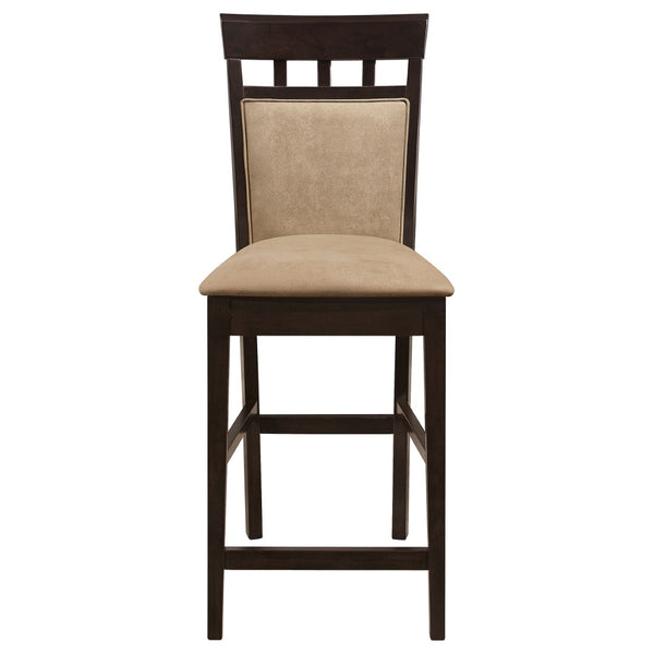 English Elm Gianna Counter Height Dining Set with Wine Rack Storage and Beige Upholstered Seats B062S02098