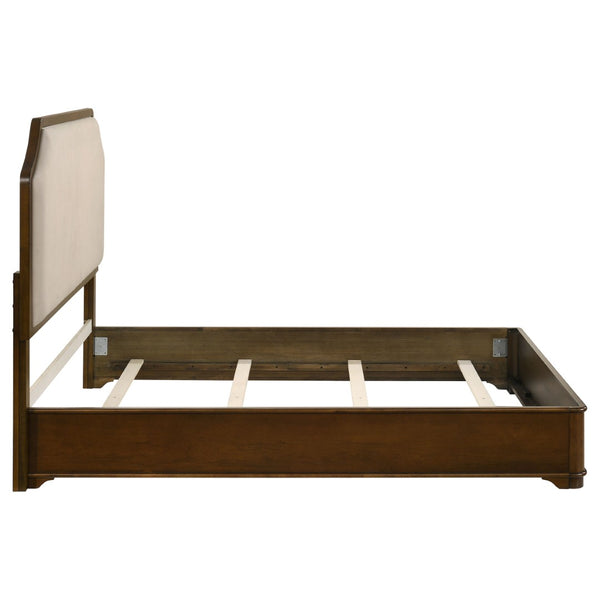 English Elm Leonide Queen Panel Bed Cherry Wood Frame Cream Upholstered Headboard Traditional B062S02100